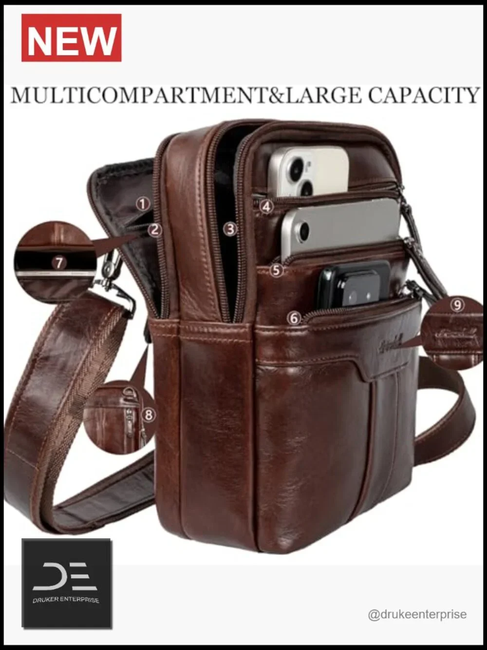 Genuine Leather Small Messenger Bag Sling Shoulder Crossbody for Men